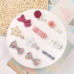 10pcs Girls' Flower Hairpin Bow Lace Faux Pearl Hair Clips
