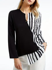  Colorblock Striped Print Long Sleeve Shirt Top
