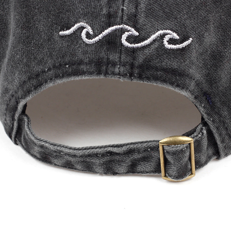 Wave Cotton Cap Women's Baseball Cap Unisex Vintage Embroidered Washed Cap