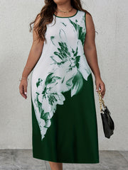  Floral Print Stretch Midi Tank Dress