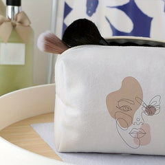 Abstract Face Line Cosmetic Bag For Women Portable Travel Toiletry Storage