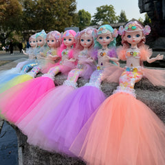 2pcs Mermaid Dolls Wedding Dress Set 3D Eyes Christmas Easter