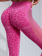 Leopard Print Hollow Out Workout Leggings High Elastic Sports Yoga Pants