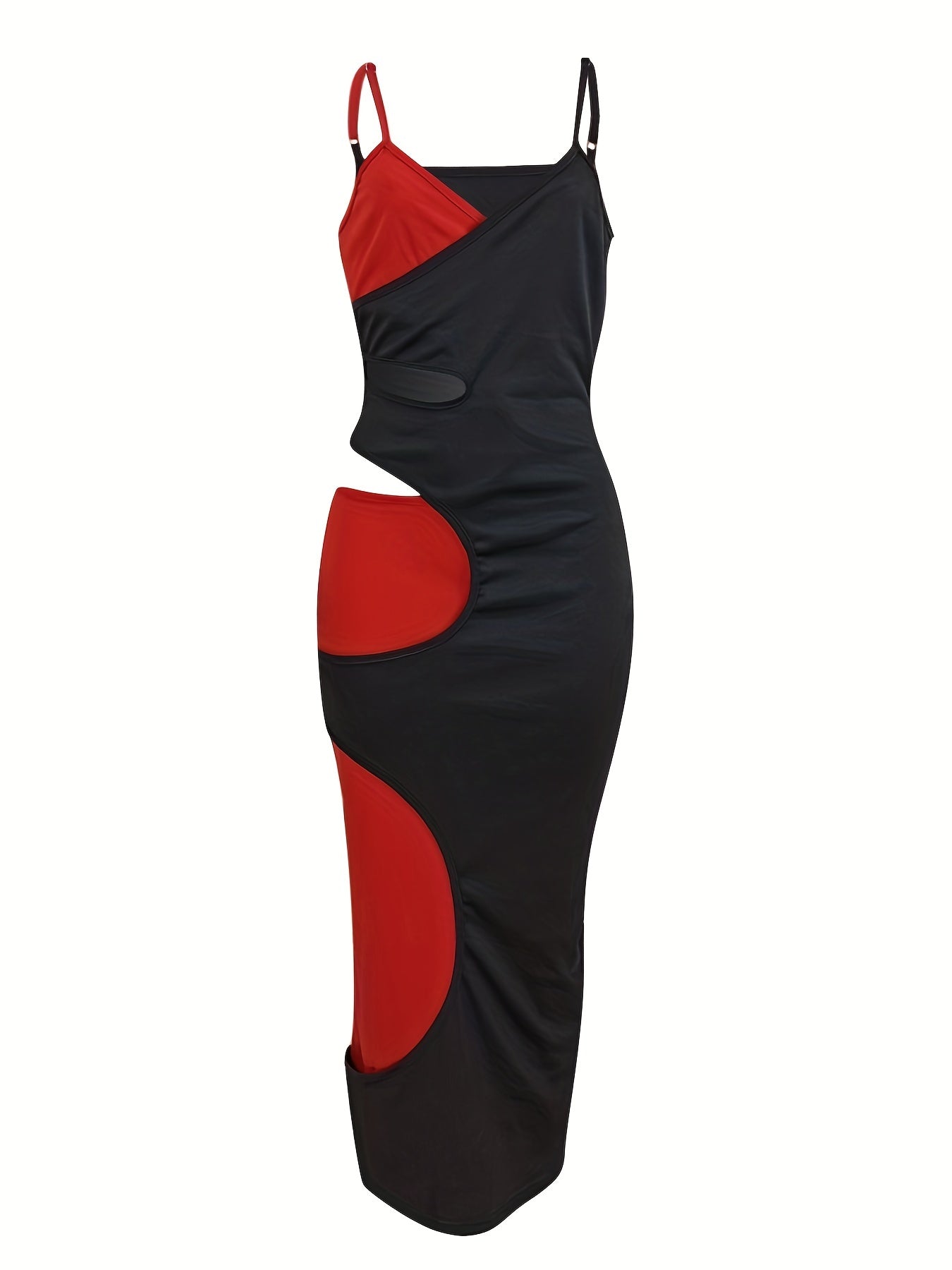  Colorblock Cut Out V Neck Cami Dress