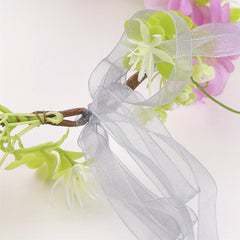 Floral Crown Headband Cherry Blossoms Ribbon Pink Green