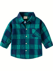 Boys Stylish Plaid Long Sleeve Shirt Casual Lapel Stretch Top