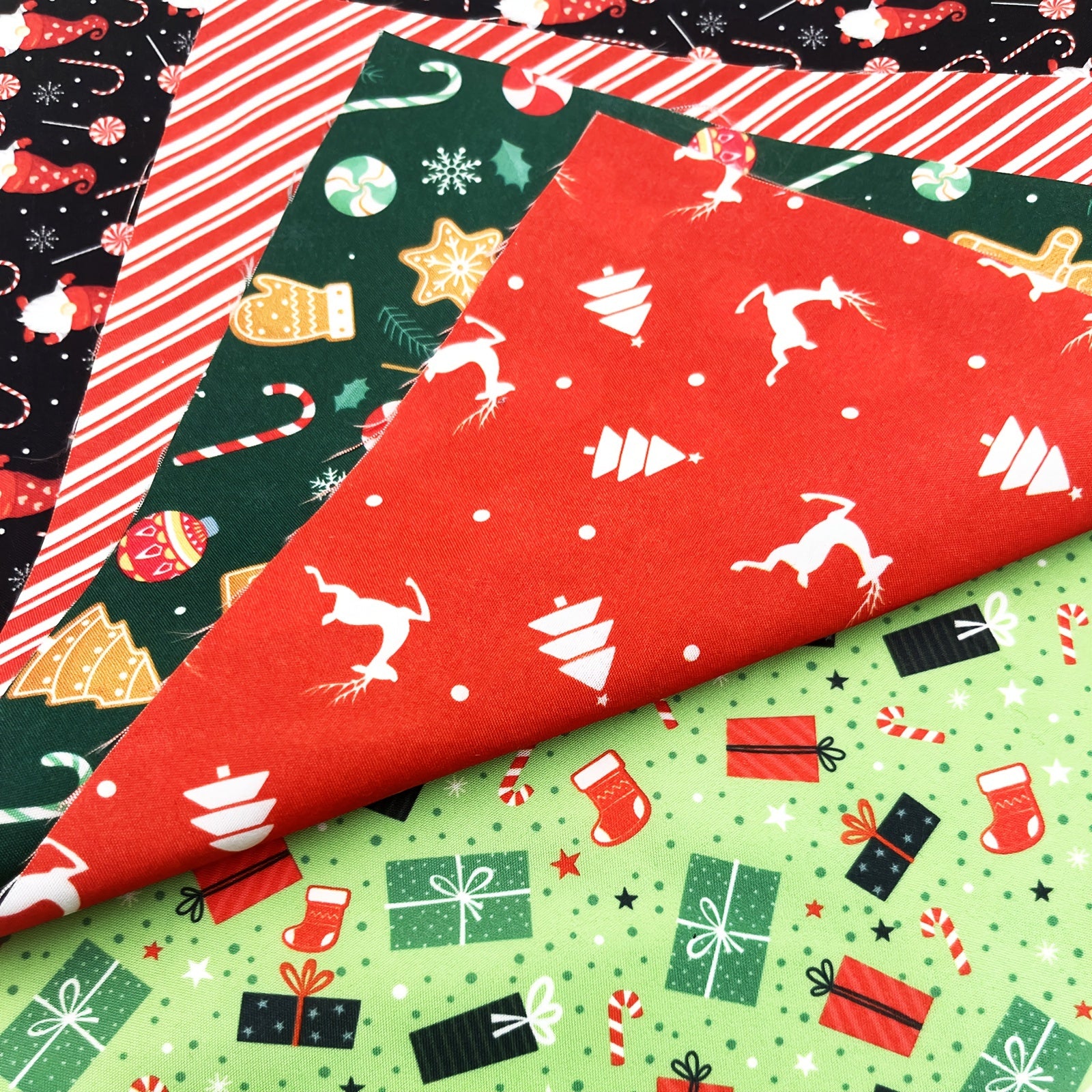 5pcs Christmas Pattern Polyester Printed Fabric Christmas Socks Gift Quilted Fab