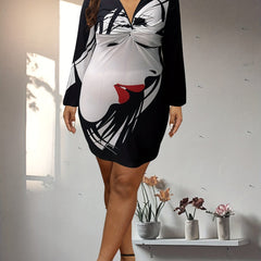  Cartoon Face Print Twist Dress