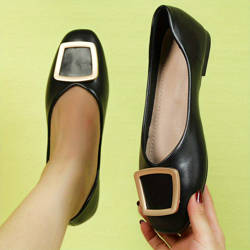 Women's Metal Decor Loafers Casual Square Toe Slip On Flat Shoes