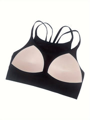 Ribbed Sports Bra Double Straps Breathable Running Workout Lingerie