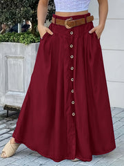  Button Detail High Rise Maxi Skirt with Pockets