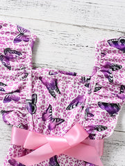 Butterfly Print Ruffle Sleeve Rompers for Kids