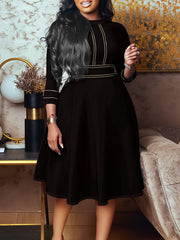  Long Sleeve Stand Collar A Line Dress