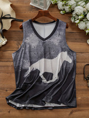  Colorblock Horse Print Tank Top