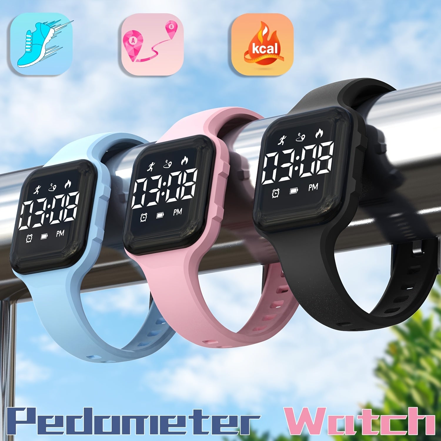 Colorful LED Digital Kids Watch with Timer Alarm Clock Stopwatch Pedometer