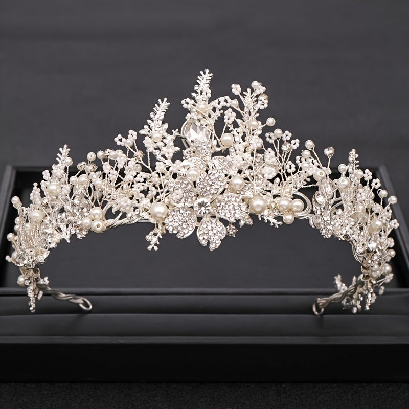 Silvery Crystal Flower Crown Wedding Headband Bride Tiara Headdress