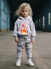 Girls 2pc Rabbit Pattern Hooded Sweatshirt and Sweatpants Set