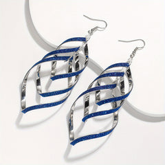 Metal Layered Swirling Geometric Earrings Long Pendant Hook Earrings