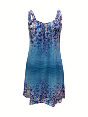  Floral Print Ruched Tank Dress