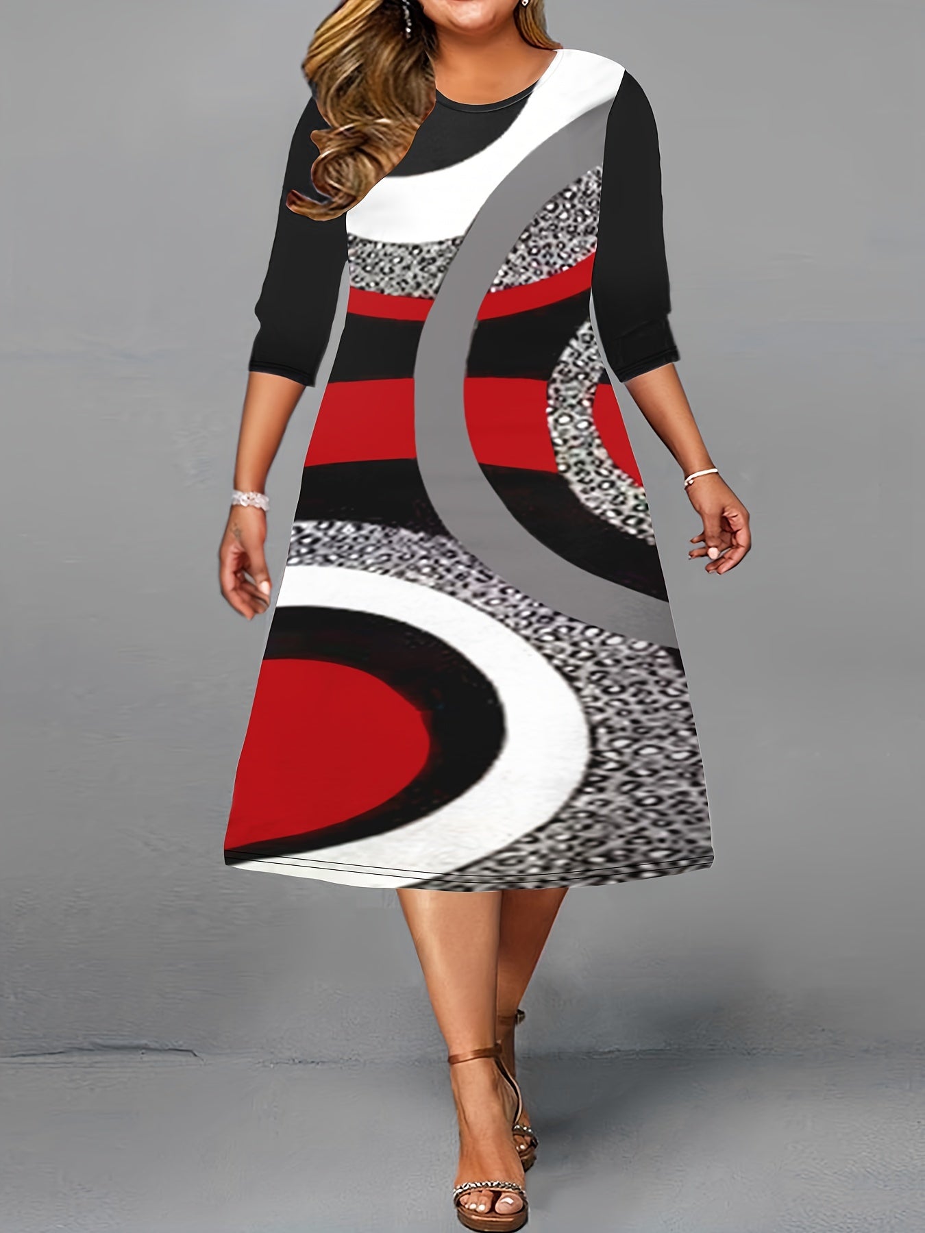  Colorblock Leopard Sequins Print Casual Dress
