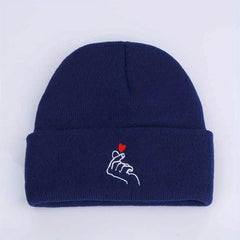 Love Gesture Embroidered Beanie Warm Skull Cap Couple Knit Hat