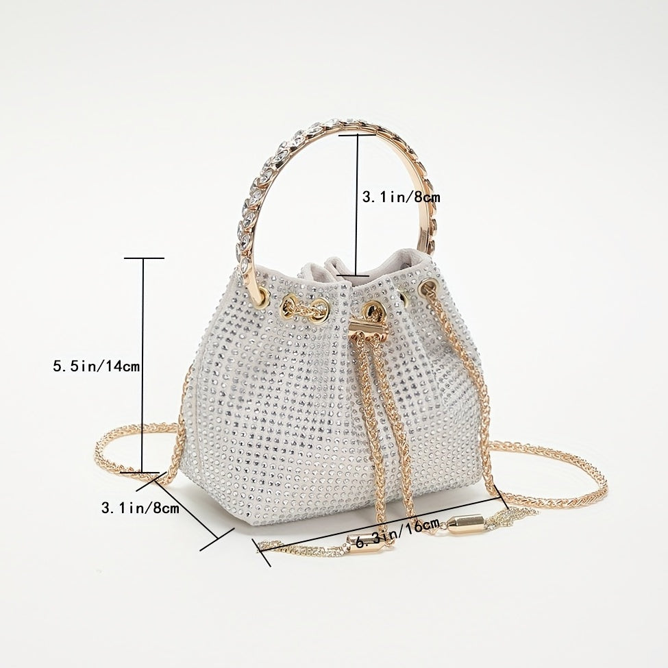 Rhinestone Bucket Bag Top Ring Clutch Purse Drawstring Crossbody Bag