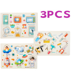 3pcs Wooden Peg Puzzles for Kids Alphabet Numbers Learning Sets Durable Wood
