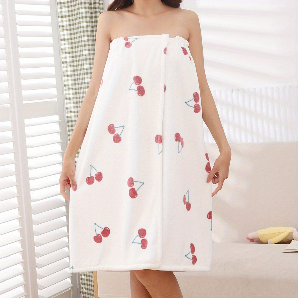 Cherry Shower Dress Bath Towel Wrap for Women Adjustable Bathrobe