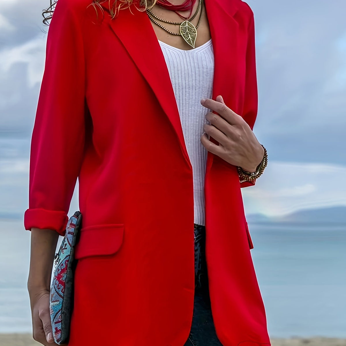  Basic Blazer Solid Long Sleeve Lapel Collar Workwear Blazer