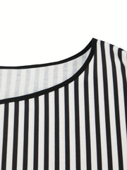  Colorblock Striped Short Sleeve Dress