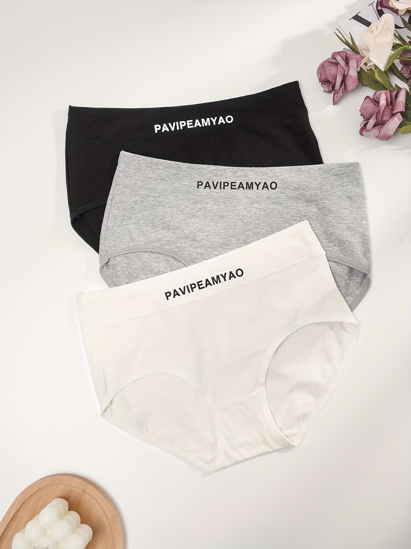 3pcs Letter Print Briefs Comfy & Breathable Panties Women's Lingerie