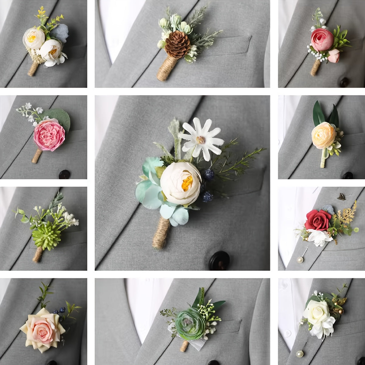 Floral Boutonniere Set for Bride and Groom - Perfect for Wedding