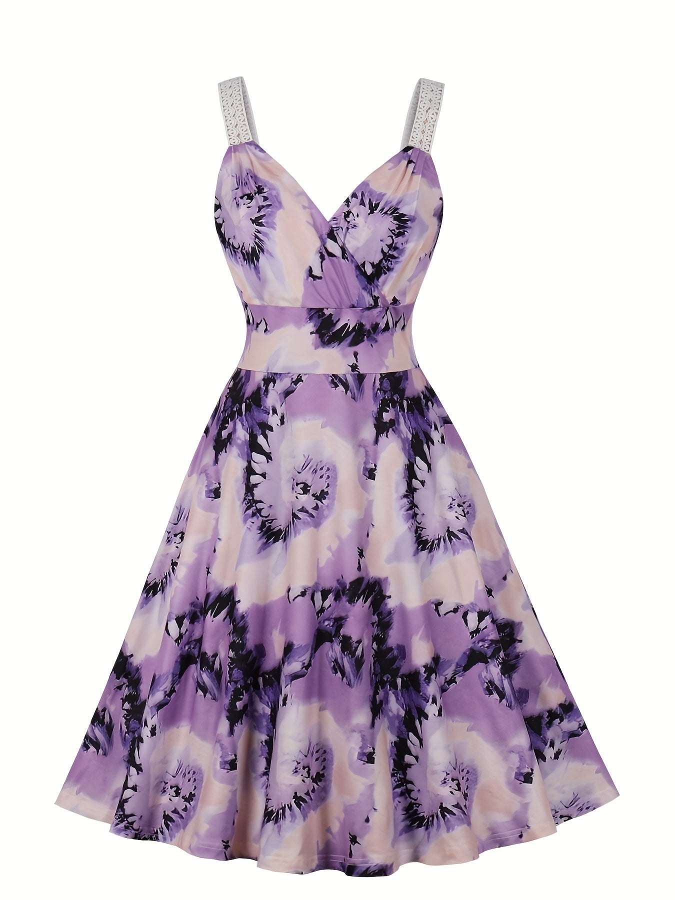 Tie Dye Surplice Neck Pleated Party Dress