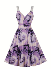  Tie Dye Surplice Neck Pleated Party Dress