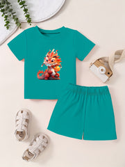 Toddler Cartoon Pattern T-shirt & Shorts Set