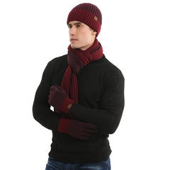 Men's Winter Hat Scarf Gloves Set Fleece Lined Beanie Touch Screen Gloves