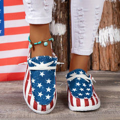 Women's Flag Pattern Canvas Low Top Slip-On Loafers for the 4th of July