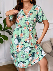  Women's Floral Print Short Sleeve Midi Dress