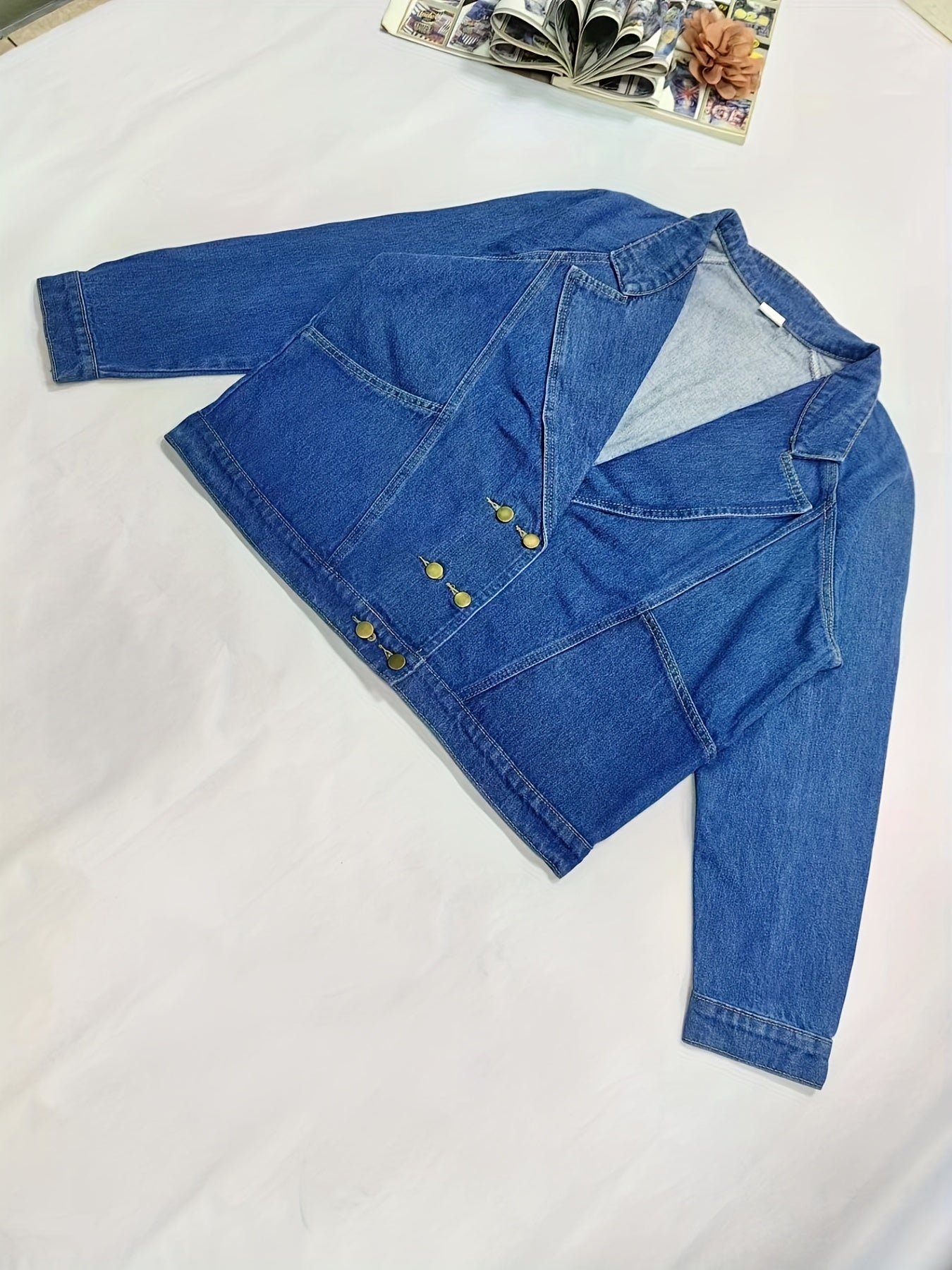  Denim Top Women's Solid Button Up Long Sleeve Collar Coat