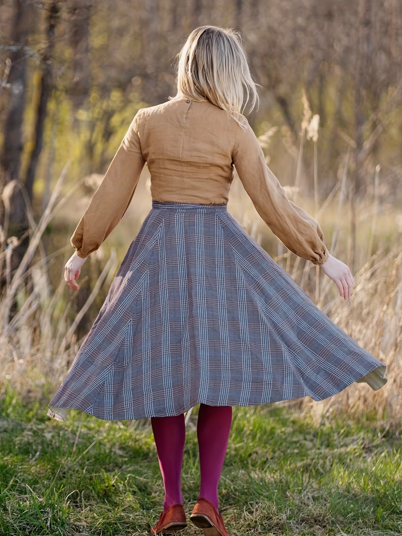 Plaid Print Tie Front A-line Maxi Skirt