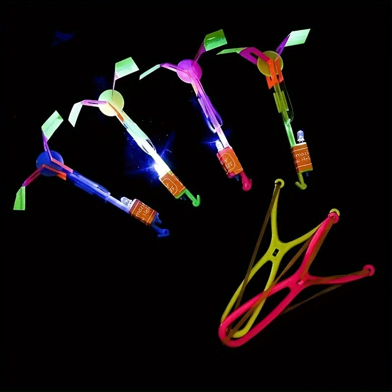 10pcs Glow-in-the-Dark Rocket Slingshots with LED Lights