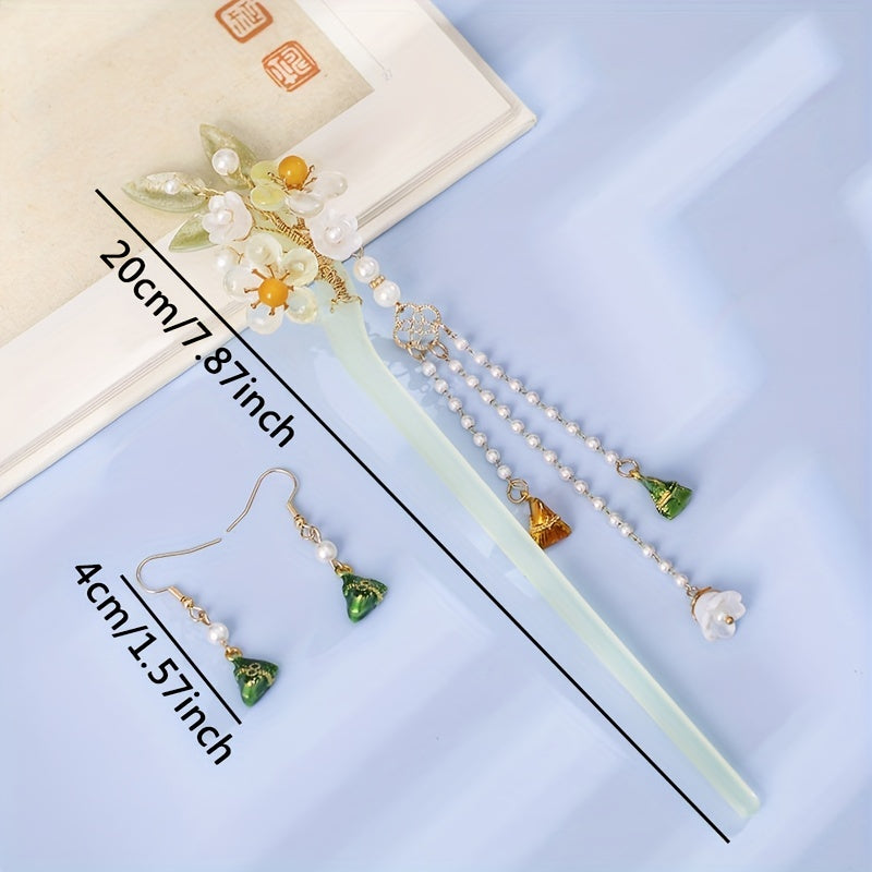 Hairpin Earrings Set Green Hair Accessories