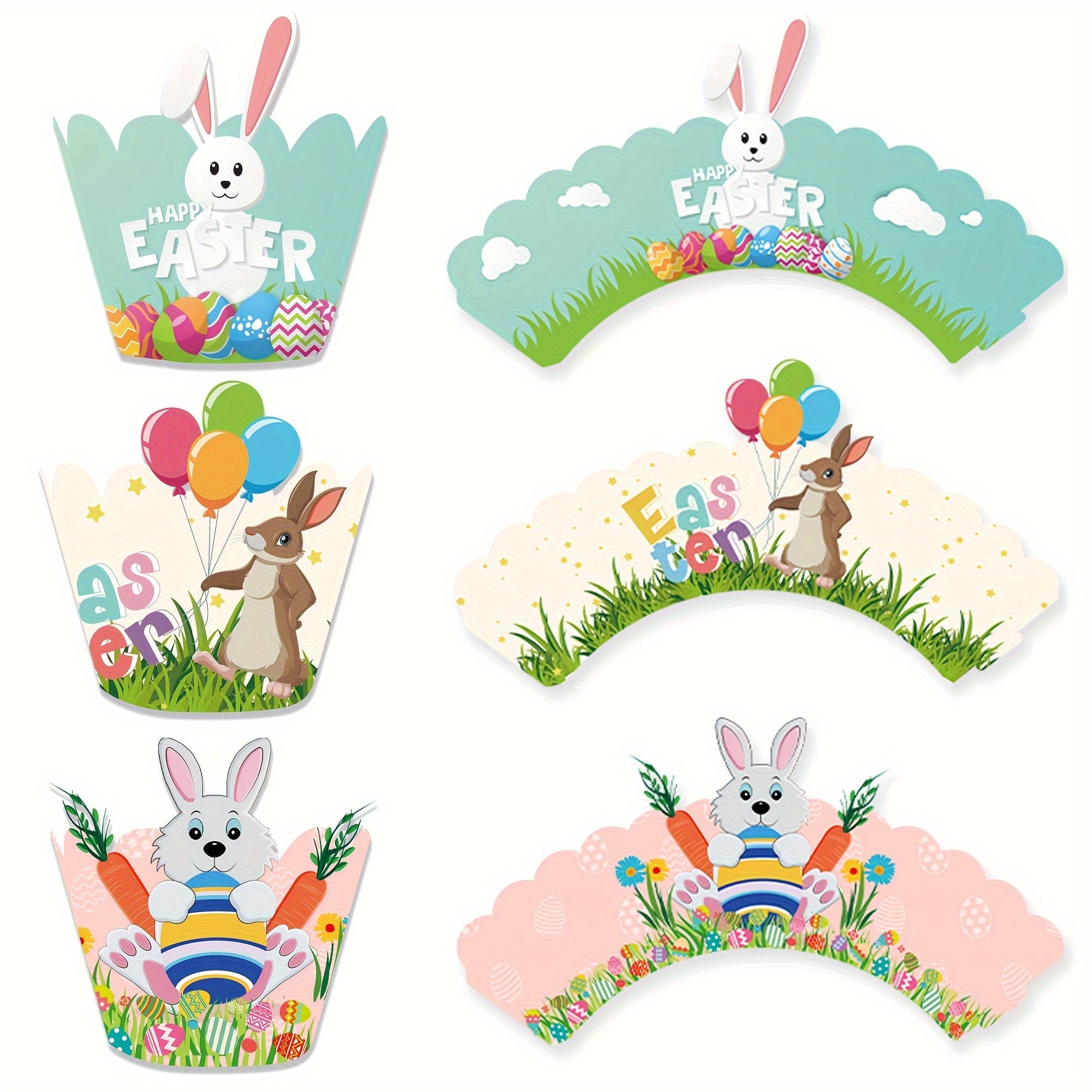 Rabbit Cake Border Paper Cupcake Decoration Easter Theme Birthday Party Flag