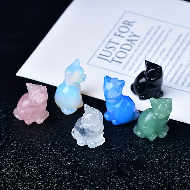 1pc Crystal Carved Cat Pocket Gift Healing Stone Moonsto