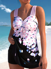  Floral Print Criss Cross Tankini Set