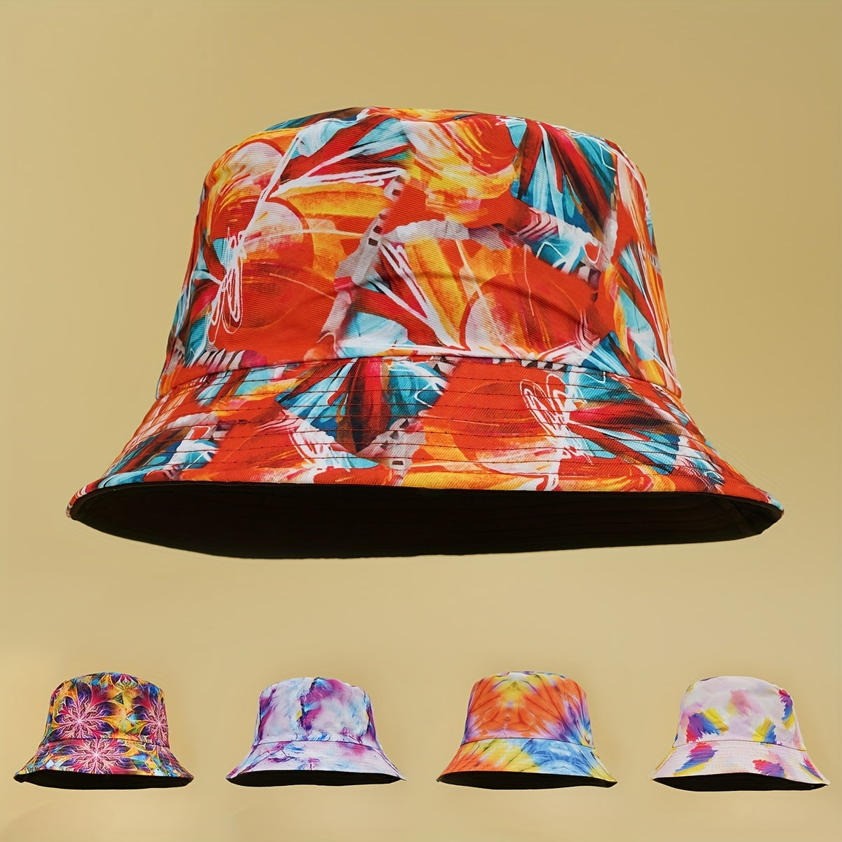 Graffiti Bucket Hat Hip Hop Printed Reversible Basin Hat Causal Sunscreen