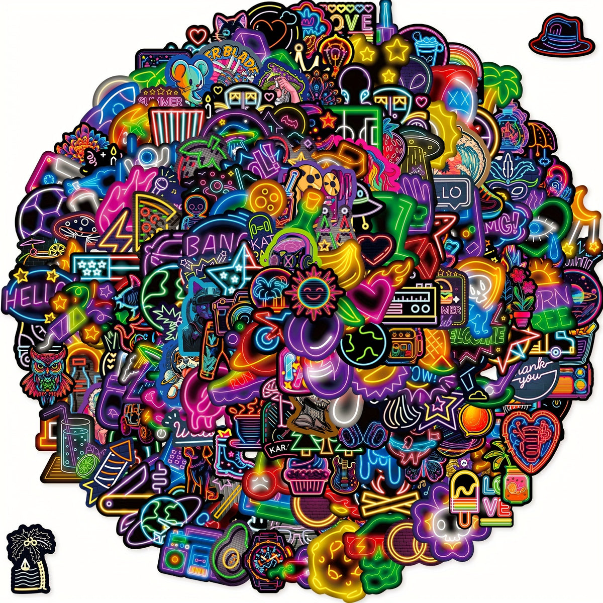 200 Neon Stickers Variety Pack | Self-Adhesive Vinyl Decals