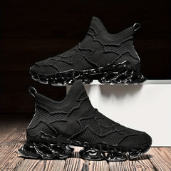 Men's High Top Woven Knit Sneakers, Soft Sole, Non Slip Shoes