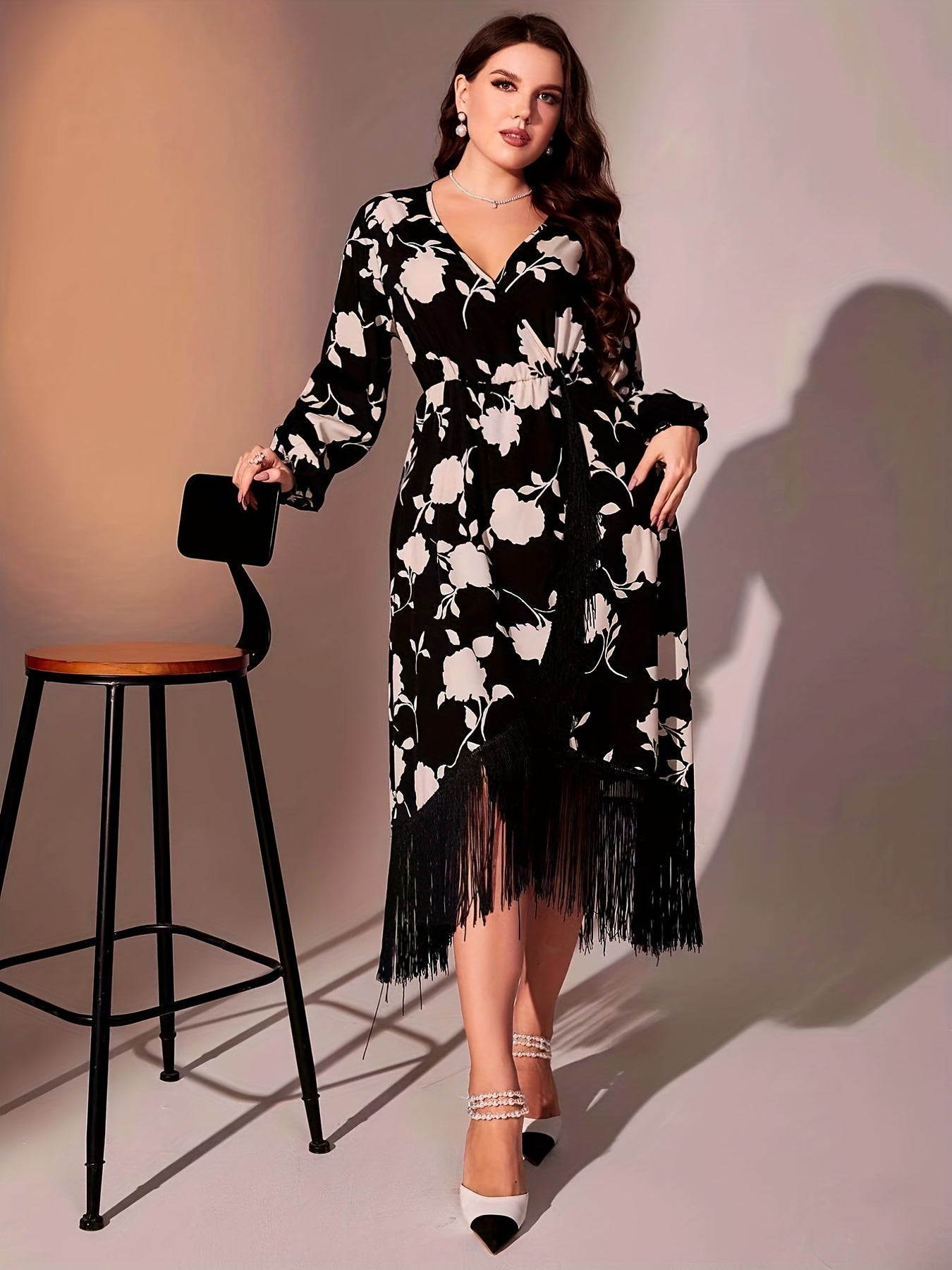 Floral Lantern Sleeve Maxi Party Dress