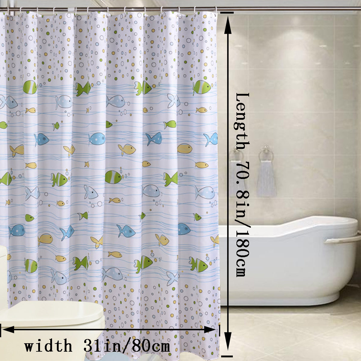 Waterproof Fresh Small Fish Shower Curtain with Metal Grommets